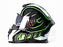 Мотошлем VIRTUE MD-820 закрытый с визором черный с зелено-белым рисунком (XL)