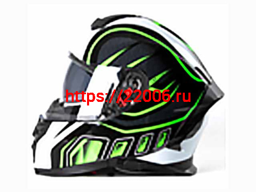 Мотошлем VIRTUE MD-820 закрытый с визором черный с зелено-белым рисунком (XL)
