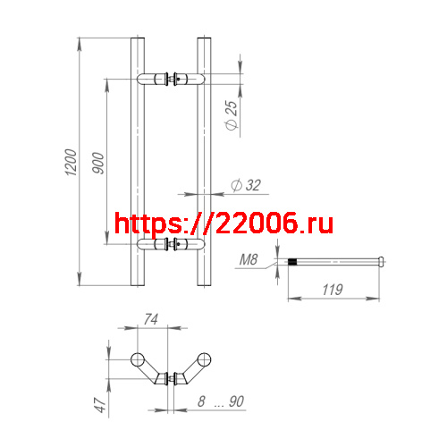 Ручка-скоба Fuaro (Фуаро) PULL.PH32/1200.45 INOX 304 (PH-45-32/1200-INOX) фото 3 Ручка-скоба Fuaro (Фуаро) PULL.PH32/1200.45 INOX 304 (PH-45-32/1200-INOX) фото 3