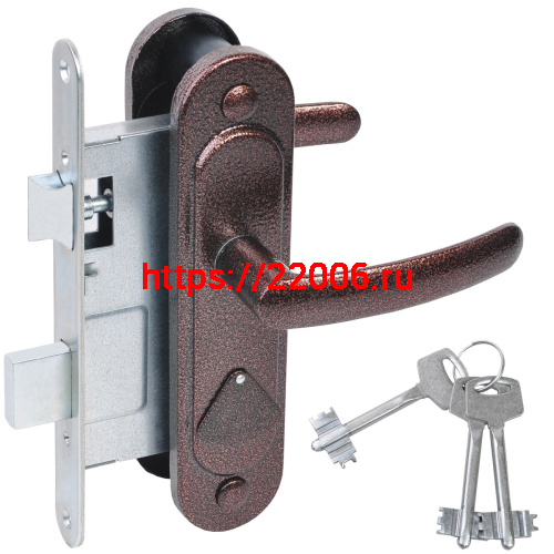 Замок Absolyute (Абсолют) врезной сувальдный с защёлкой в комплекте с ручкой ЗВ9.2-08 (медь антик), 3 кл. Замок Absolyute (Абсолют) врезной сувальдный с защёлкой в комплекте с ручкой ЗВ9.2-08 (медь антик), 3 кл.