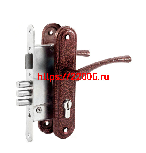 Замок Omega (Омега) врезной цилиндровый с защёлкой в комплекте с ручкой ЗВ4.2-01 (медь), 3 кл. Замок Omega (Омега) врезной цилиндровый с защёлкой в комплекте с ручкой ЗВ4.2-01 (медь), 3 кл.