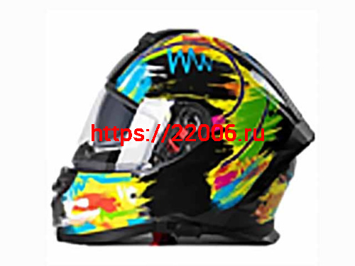 Мотошлем VIRTUE MD-820 закрытый с визором черный с разноцветным рисунком (L) Мотошлем VIRTUE MD-820 закрытый с визором черный с разноцветным рисунком (L)