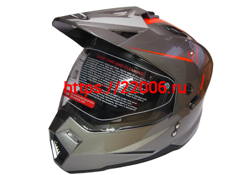 Шлем туринг (кросс со стеклом и очками) COBRA JK802, серо-оранжевый, размеры XL
