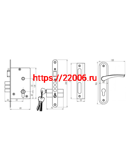 Замок Omega (Омега) врезной цилиндровый с защёлкой в комплекте с ручкой ЗВ4.2-01 (медь), 3 кл. фото 2 Замок Omega (Омега) врезной цилиндровый с защёлкой в комплекте с ручкой ЗВ4.2-01 (медь), 3 кл. фото 2