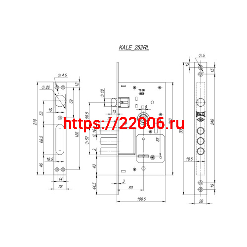 Замок Kale kilit (Кале килит) врезной сувальдный с защёлкой 252/RL, 5 кл. (кл. 60 мм) фото 3 Замок Kale kilit (Кале килит) врезной сувальдный с защёлкой 252/RL, 5 кл. (кл. 60 мм) фото 3