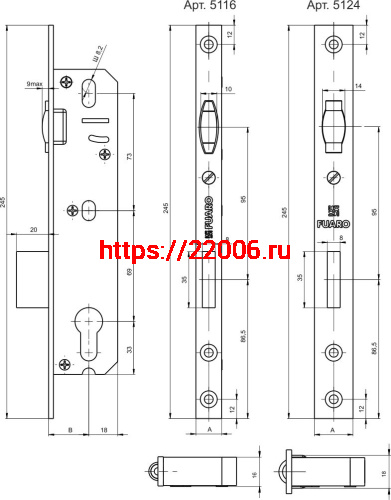 Корпус Fuaro (Фуаро) узкопрофильного замка с роликовой защёлкой 5116-30 CP (хром) фото 3