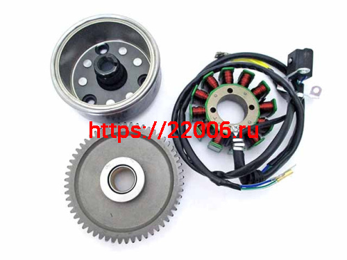 Магнето с шестерней обгон. муфты 57T(статор+ротор с обгон.муфтой) 166FMM (CB250) (12 кат.) 160W Магнето с шестерней обгон. муфты 57T(статор+ротор с обгон.муфтой) 166FMM (CB250) (12 кат.) 160W