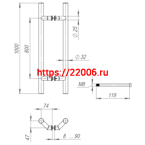 Ручка-скоба Fuaro (Фуаро) PULL.PH32/1000.45 INOX 304 (PH-45-32/1000-INOX) фото 3 Ручка-скоба Fuaro (Фуаро) PULL.PH32/1000.45 INOX 304 (PH-45-32/1000-INOX) фото 3