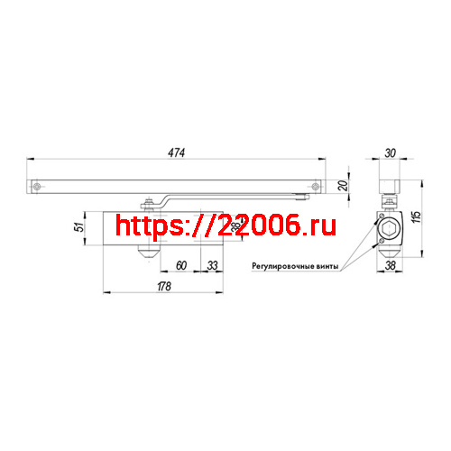 Доводчик Armadillo (Армадилло) дверной со скользящей тягой DCSLIDER45 (DCS-45) AL (алюминий) фото 2