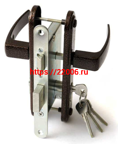Замок Zenit (Зенит) врезной цилиндровый с защёлкой в комплекте с ручкой ЗВ4-3.05 (медь), 4 кл.