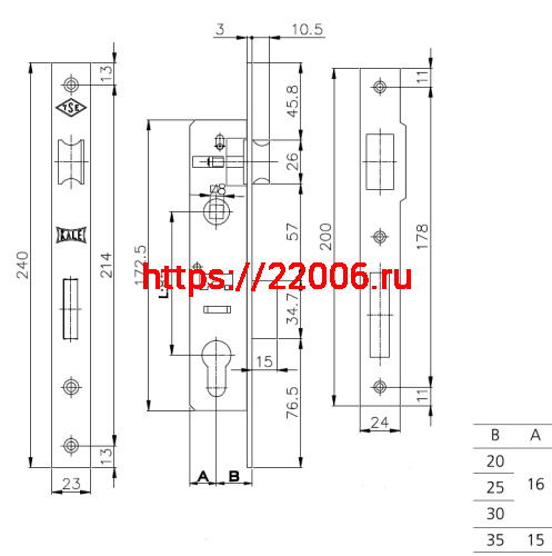 Корпус Kale kilit (Кале килит) узкопрофильного замка с защёлкой 153 (20 mm) w/b (никель) фото 3 Корпус Kale kilit (Кале килит) узкопрофильного замка с защёлкой 153 (20 mm) w/b (никель) фото 3
